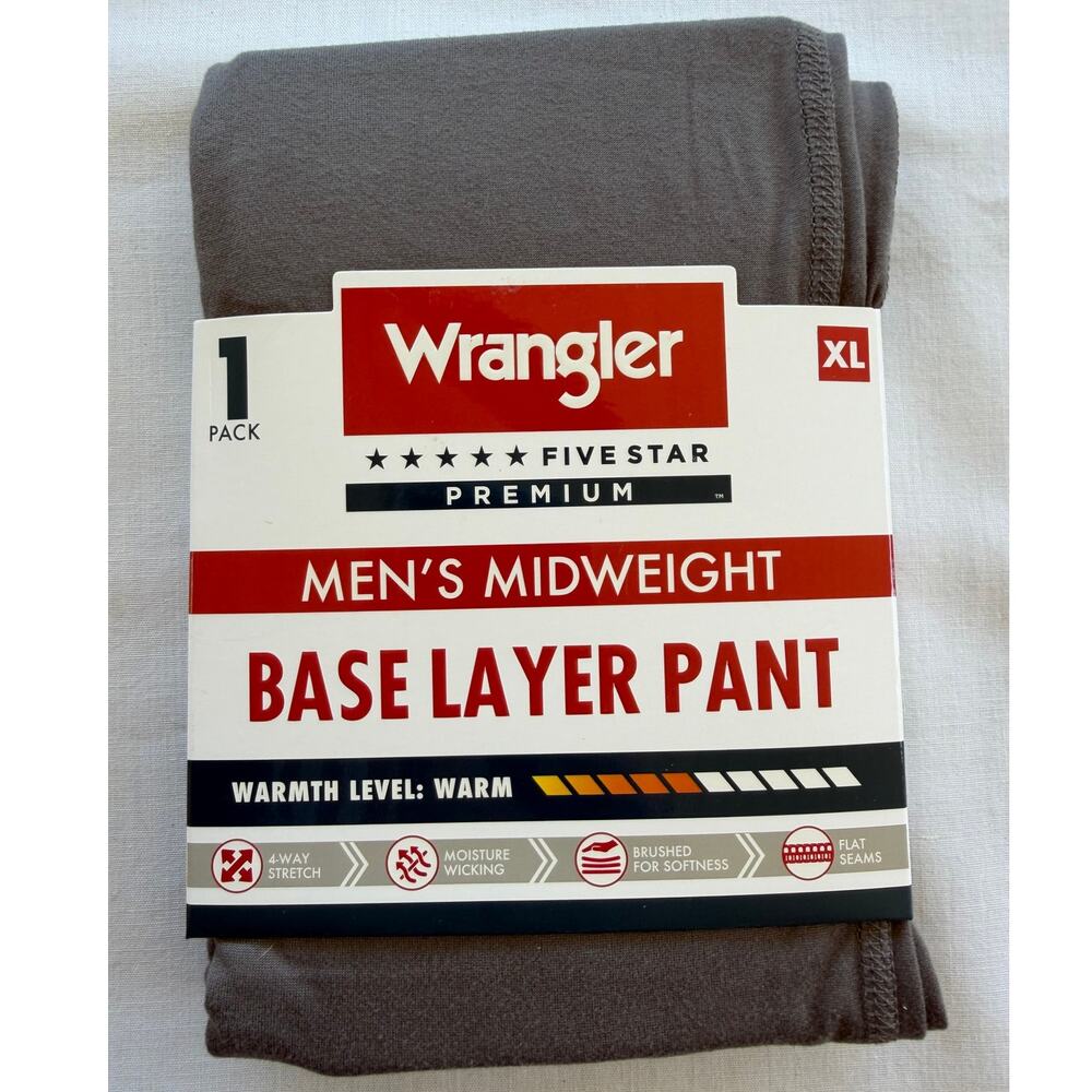 Wrangler Men's Base Layer Pant XL NWT Five Star Premium Midweight Charcoal Gray